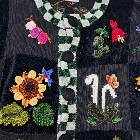 Vintage Claire Murray Sweater Cardigan Women's Medium Black Floral Embroidered - Picture 8 of 14